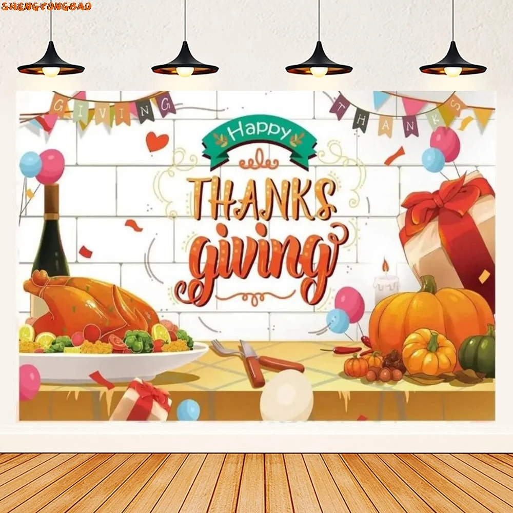 ﻿ Autumn Thanksgiving Day Theme Fall Pumpkin Maple Leave Turkey Farmhouse Barn Harvest Baby Portrait Photography Background Prop