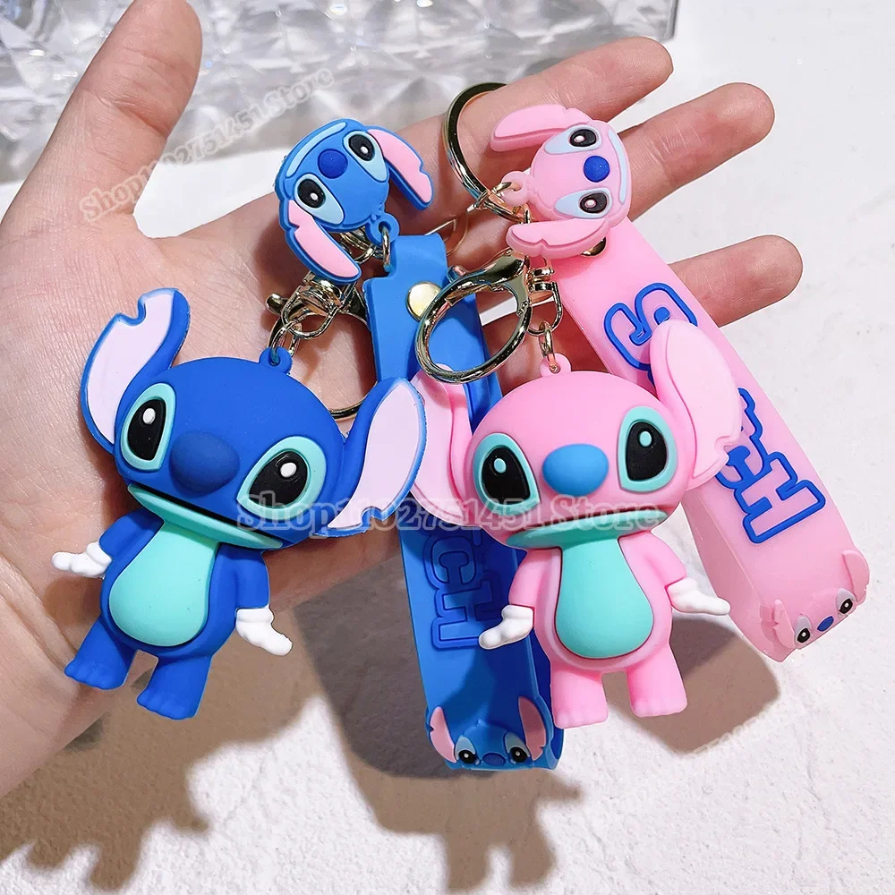 Cute Lilo & Stitch Keychains Couple Gift Angel Action Figure Model Keyring Disney Stich Car Key Chain Ring Pendants Charms Gift