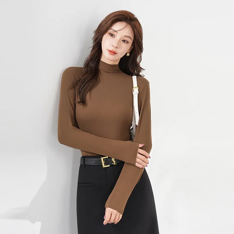 Lightweight High Elasticity Warm Seamless High-Neck Slim-Fit Base Layer Essential Solid Colour Soft