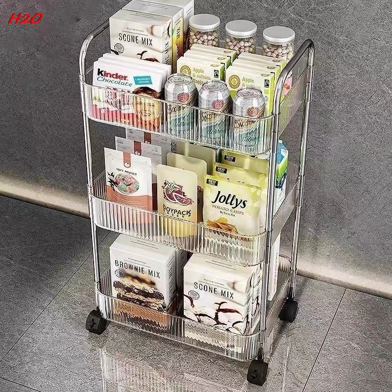 H2O Trolley Shelves Household Snacks Multi-layer Storage Bookshelves Mobile Kitchen Fruit And Vegetable Baskets Acrylic Shelves