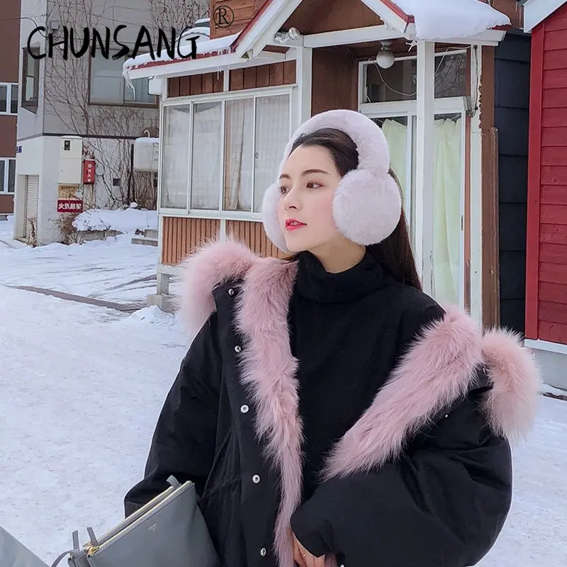 1Color Real Rabbit Fur Soft Plush Ear Warmer Winter Accessories Warm Ear Muffs Earmuffs For Women Men Fashion Earflap Ears Cover