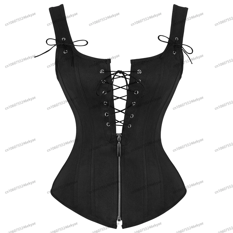 

Женский корсет в стиле Ренессанс, винтажный, больших размеров, кожаный, на молнии, топ-бюстье, одежда в стиле стимпанк