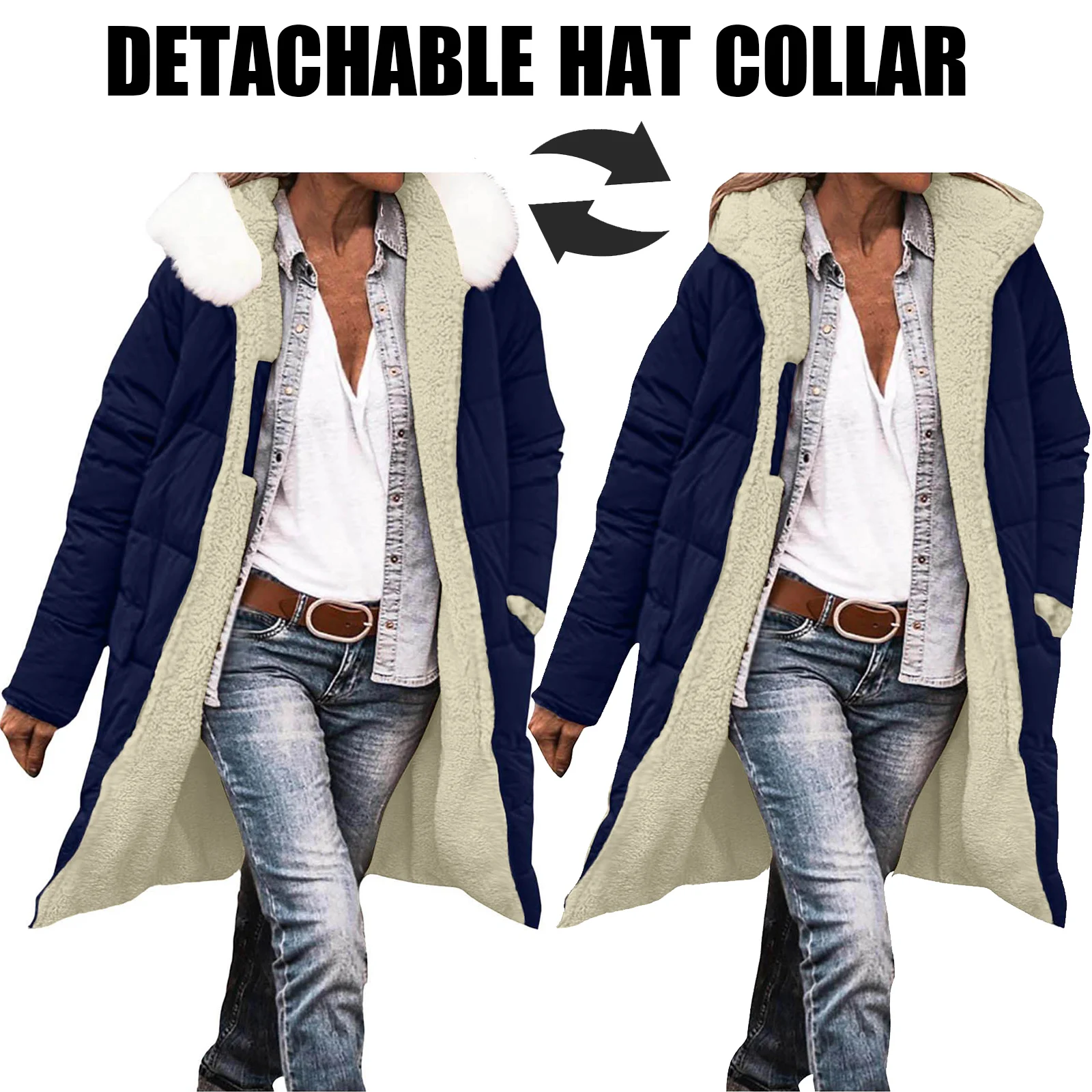 معاطف شتوية دافئة للنساء ذات ياقة مشعرة لعام 2025 سترات منتفخة من الصوف الشيربا قابلة للعكس ملابس خارجية