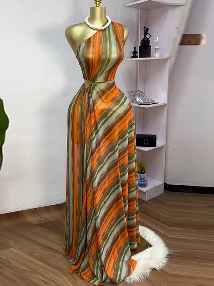 ملابس الصيف للنساء فستان بكم واحد قطع عالية الخصر فستان طويل مثير أنيق فستان بالجملة دروبشيبينغ