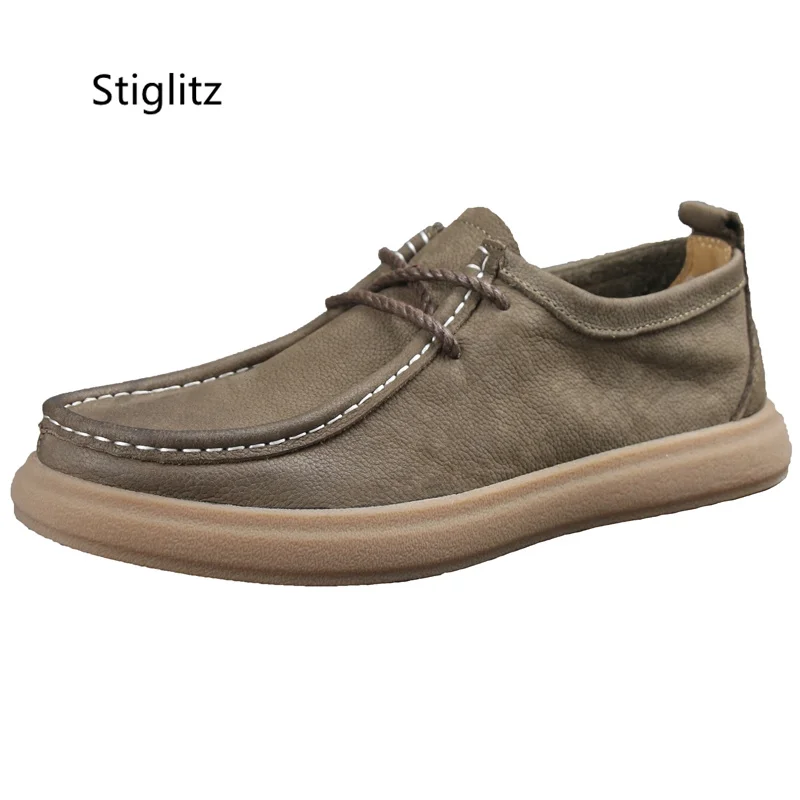 Men's Casual Soft Bottom Genuine Leather Shoes Retro Thick Sole Single -Layer Cowhide Breathable Single Shoes Spring Work Shoes