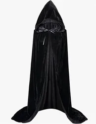 Christmas Velvet Halloween Grim Reaper Cloak long Hooded cape Unisex for Devil Witch Wizard Christmas Cosplay black Death cloak