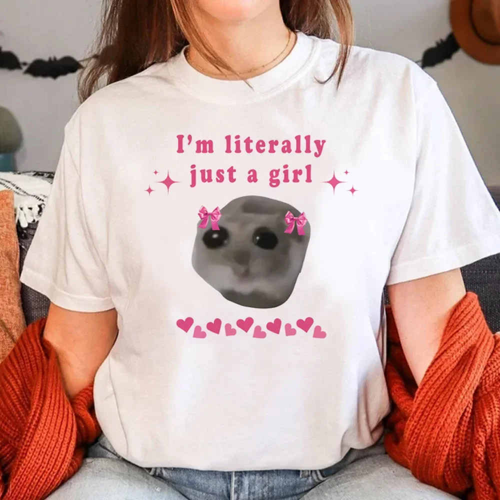 أنماط الفكاهة الشارع الشهير بلوزة بيضاء 24ss الفتيات تي شيرتات عجيبة حزين الهامستر الجرافيك ملابس منقوشة أنا مجرد فتاة رسالة القمم