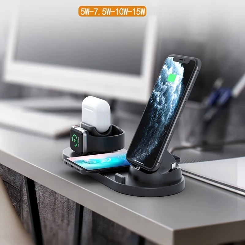 Wireless Charging Stand Station with Type-C Compatibility for iPhone 14 13 12 11 Pro Max and Samsung Xiaomi - 5 in 1 Multi-funct