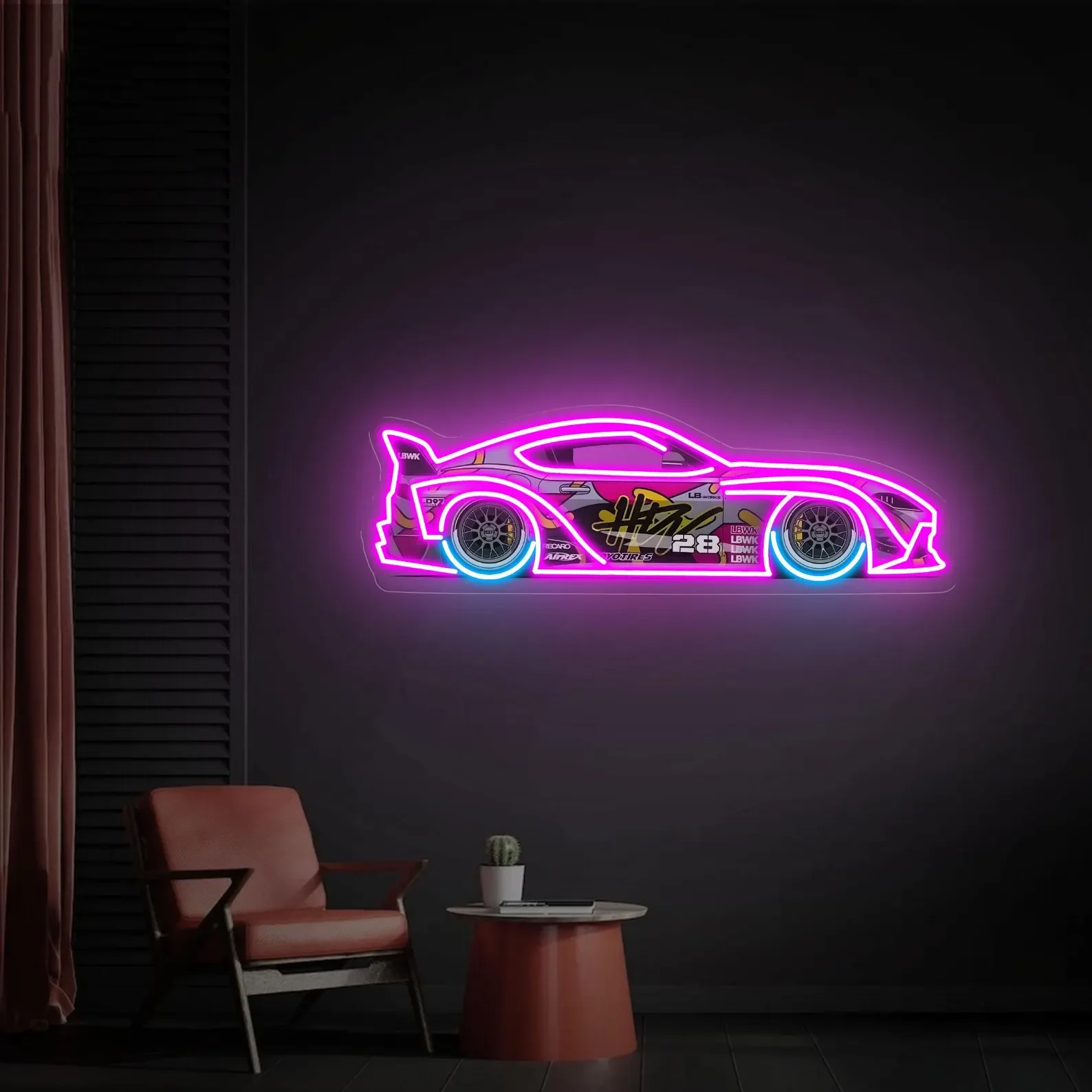 Racing Car Neon Sign LED Light, Garage Wall Decor, Car Enthusiast Room Decoration, Auto Lover Gift view 5