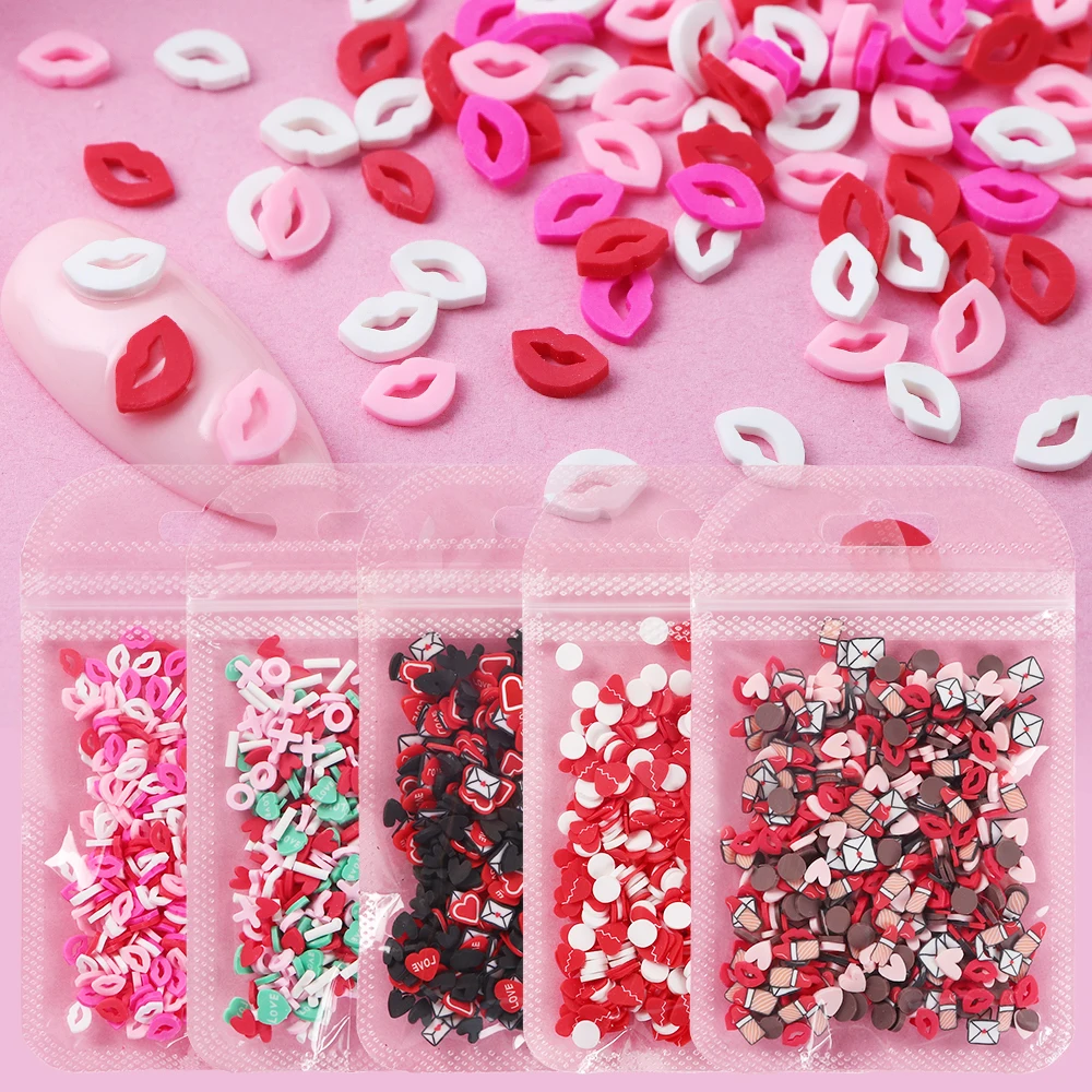 10g Sexy Lips Polymer Clay Slices Epoxy Resin Filler DIY Valentine Sweet Cute Love Heart Soft Clay Slime Crafts DIY Charms Decor