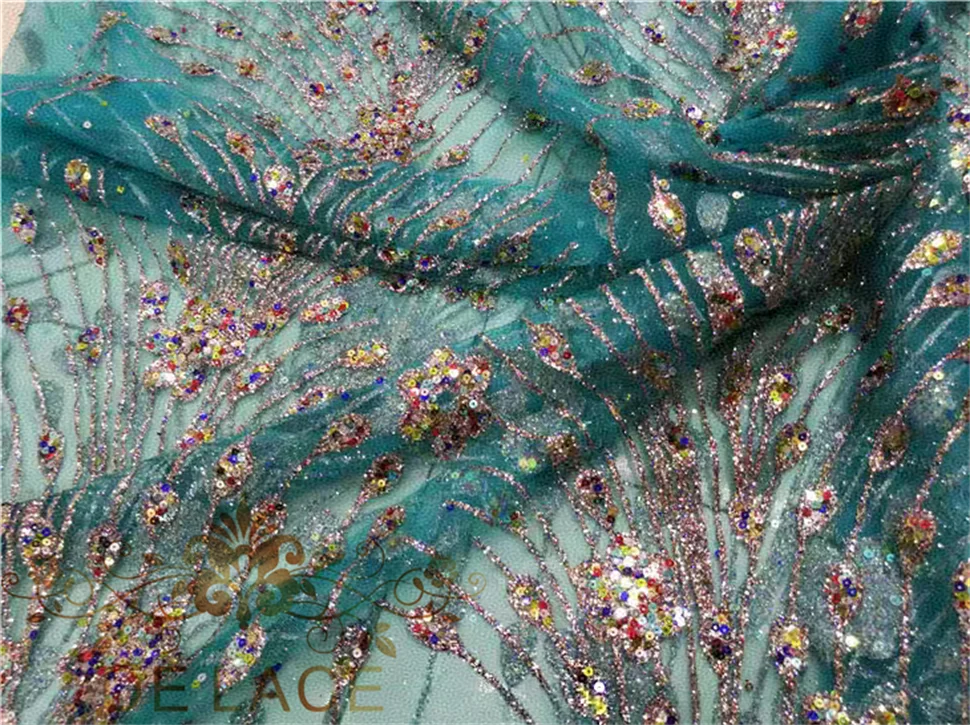 

JC блестящая кружевная многоцветная ткань для сверл для ногтей, изысканная кружевная ткань для свадебного платья с красочными блестками