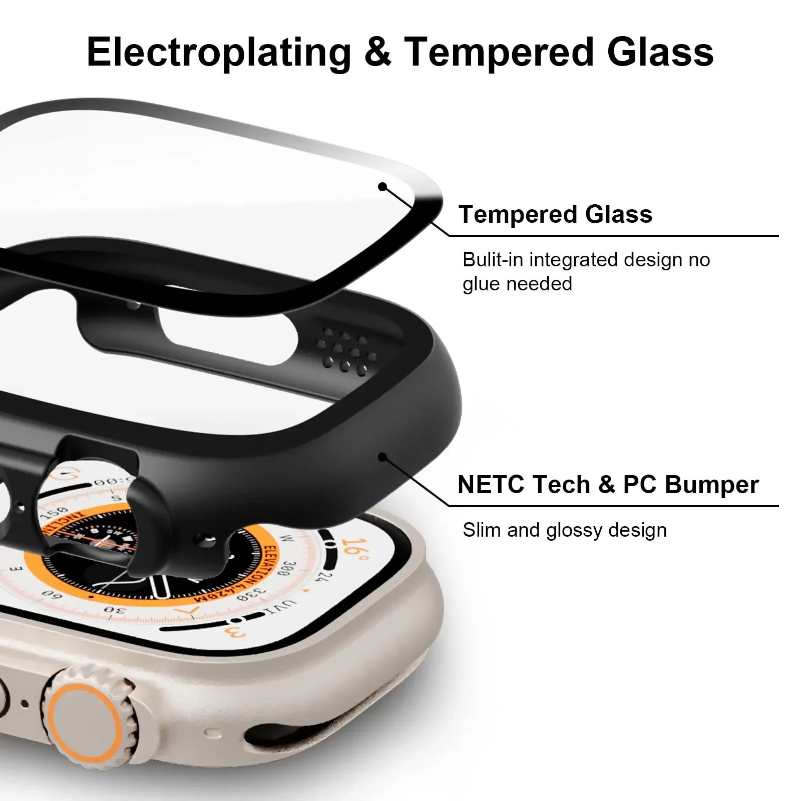 HD закаленное стекло + чехол для Apple Watch Ultra 3/2/1 49 мм, бампер для ПК + защитный чехол для экрана, сменный корпус серии Ultra 3, 49 мм