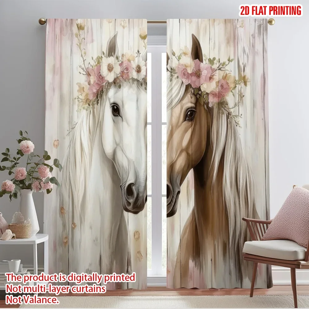 

2pcs,2D plane printing Curtains&Window Treatment Floral Equine Duo Versatile Polyester (without rod) Room Decor Ldeal for