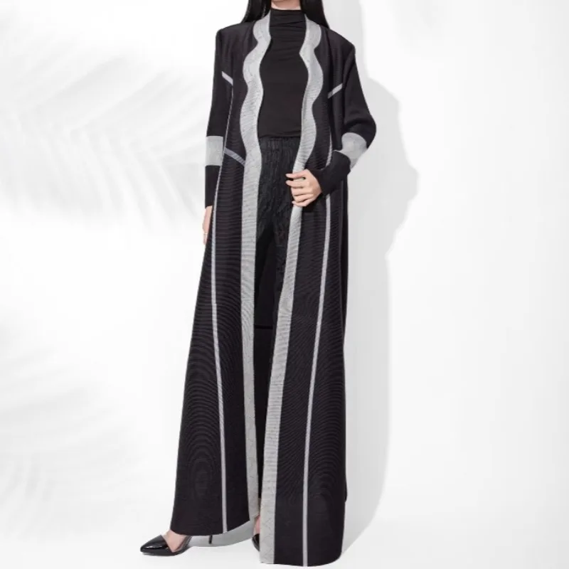 

Abaya Miyake Pleated Stretch Robe Cardigan Plisse 2026 Spring Summer New Elegant Long Dress New Plus Size High-end Trench Coat