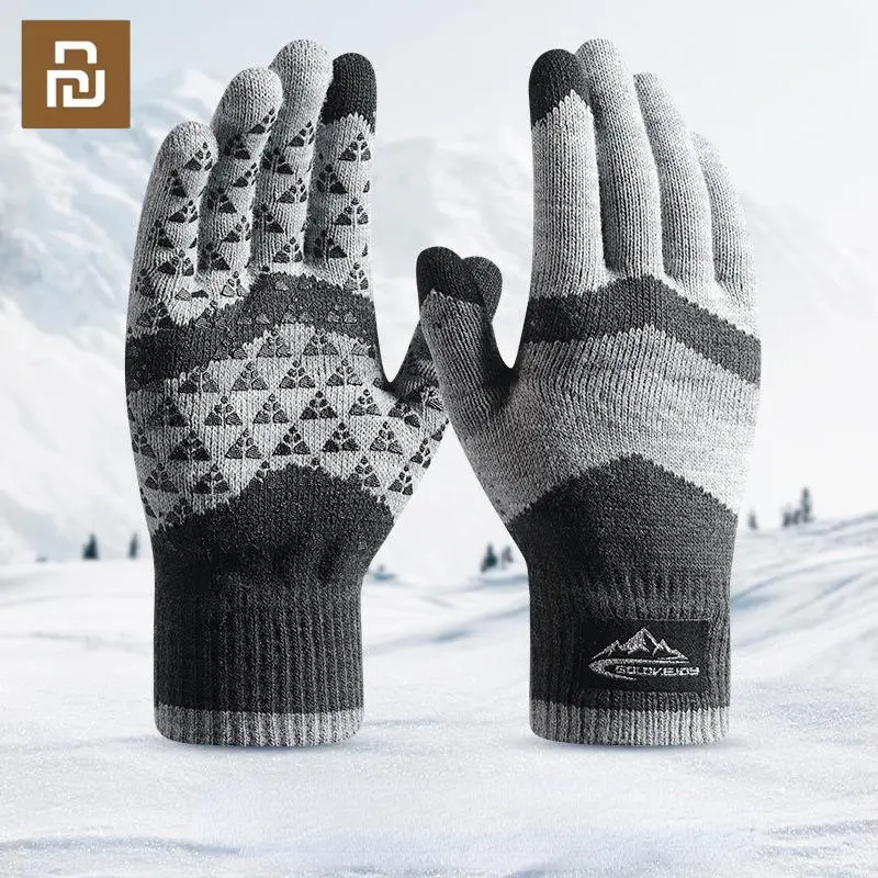 New Youpin Winter Knit Gloves Men Women Warm Fleece Cycling Personality Windproof Triangular Non-Slip Touchscreen Wool Mittens