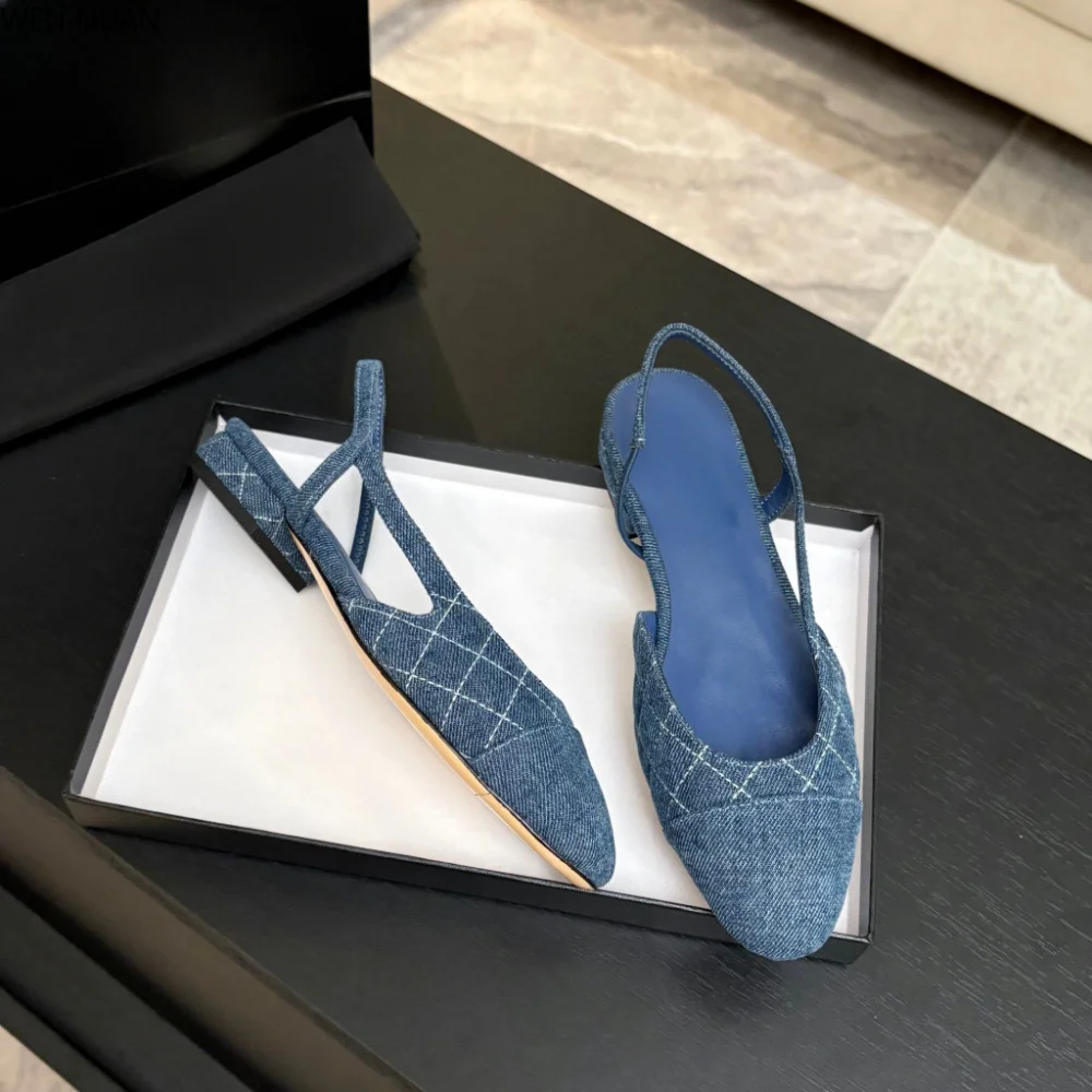 2026new Color matching sandals high-quality leather cloth splicing cowhide chunky heel sandals in women's fashion high heels