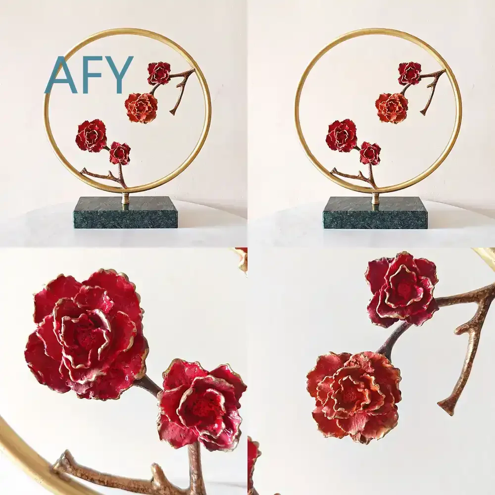 New Chinese Style Luxury Red Rose Decorative Figurine for Living Room Hotel Lobby Bar Cabinet Entryway Home Decoration Gift