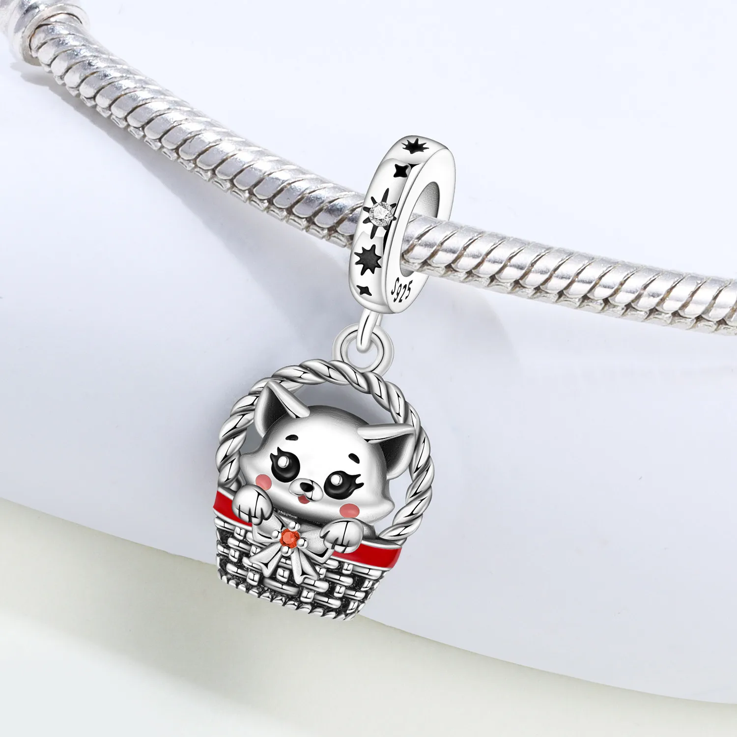 

PANPOKI 925 Sterling Silver Basket Cat Pet Animal Pendant Beads Original Pendants Bracelet Charm Jewelry Party DIY Trendy Gift
