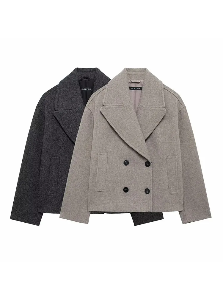 

Women's 2025 New Autumn springCommuter Coat Double-Breasted Wool Lapel Long Coat Fashionable and Comfortable