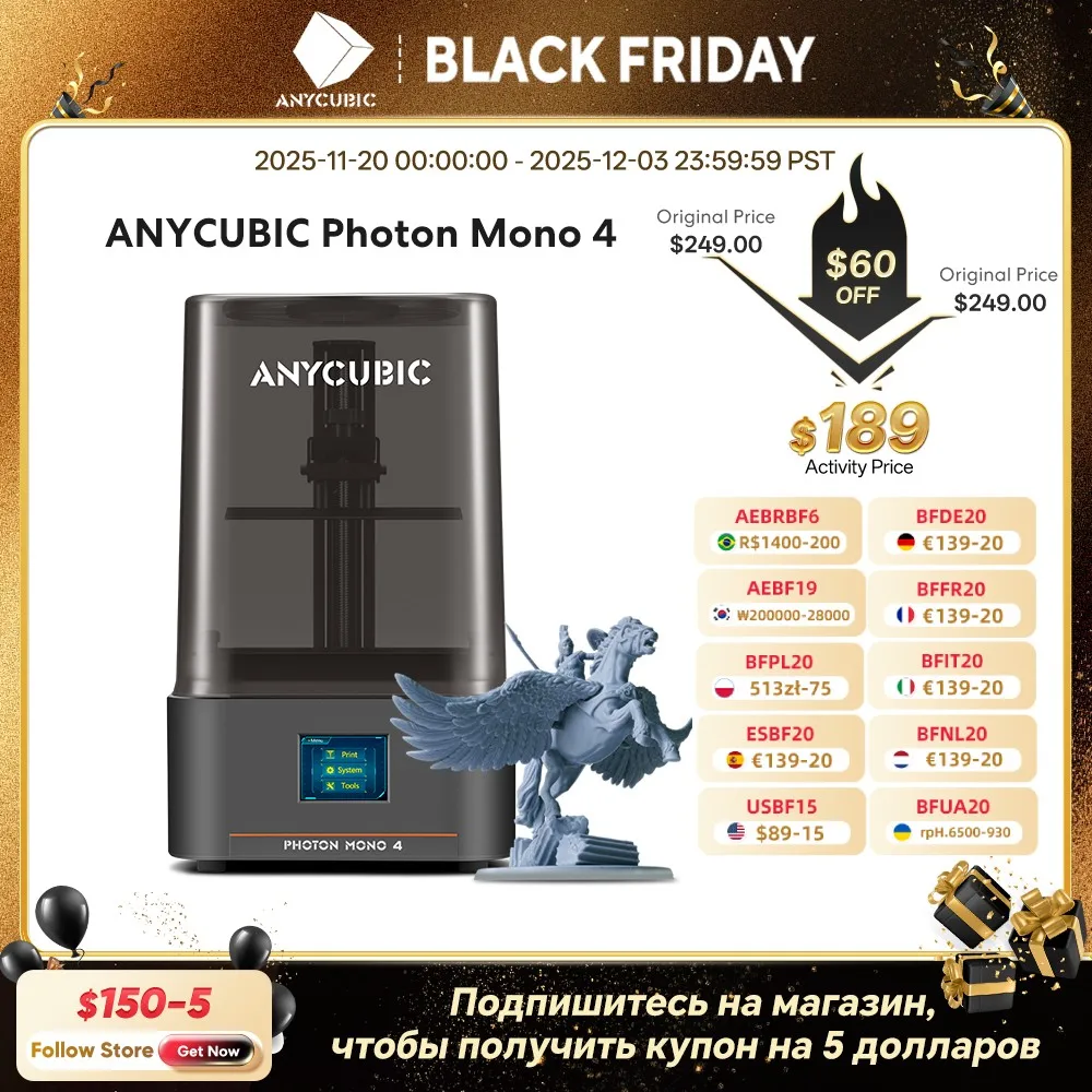 

PRESALE ANYCUBIC Photon Mono 4 AE Vesion LCD 3D Printer with 7" 10K high-definition screen High-Speed 3D Printing 153×87×165mm