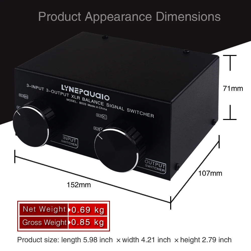 Imagem -04 - Xlr Sinal Passivo Stereo Selector Switch Switcher Totalmente Equilibrado para Áudio Rca Desequilibrado Entrada para Saída