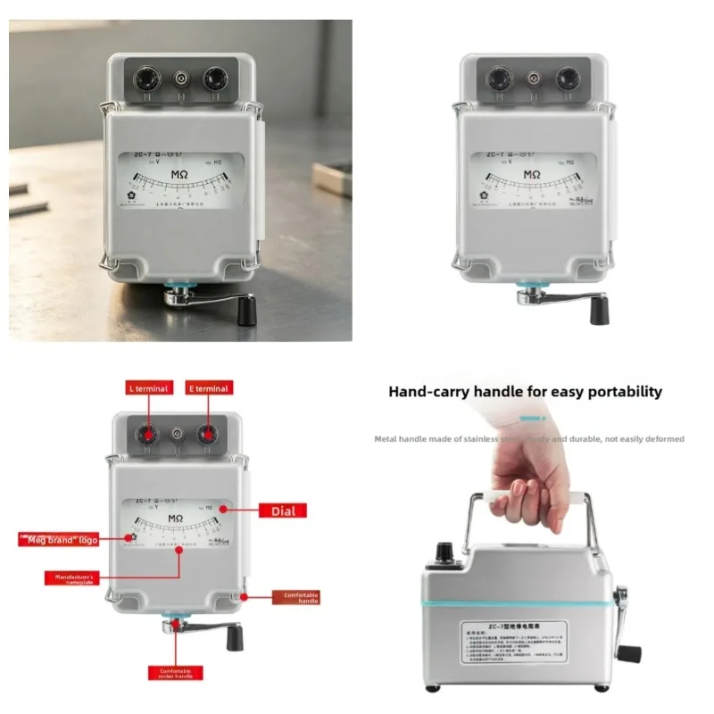 ZC-7 High Voltage Insulation Tester Hand Crank Megohmmeter 1000V/2500V/5000V Cable Transformer
