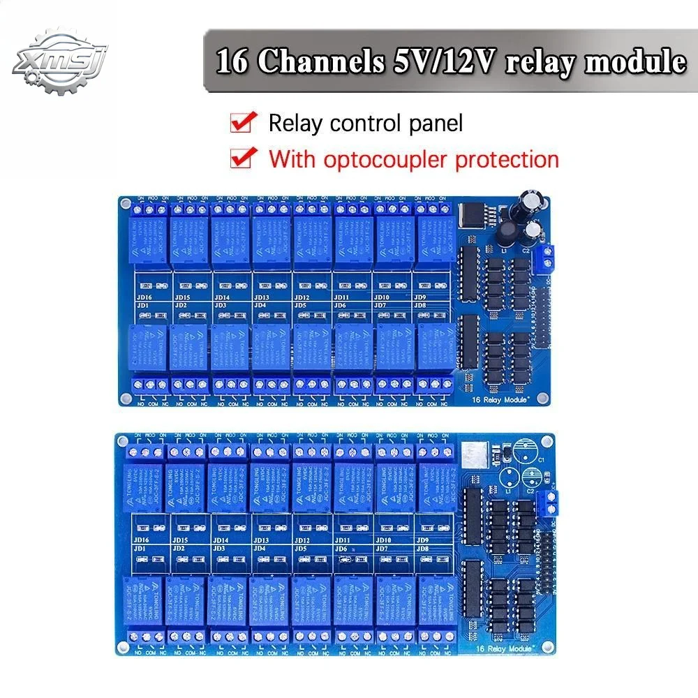 Módulo de relé de 5V, 12V, 16 canales con salida de relé optoacoplador, 1, 2, 4, 6, 8 vías, módulo de relé para Arduino, en stock