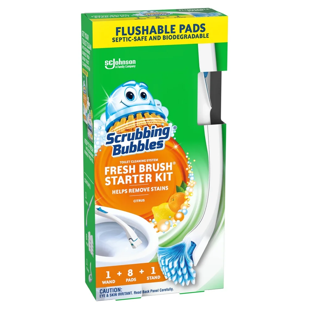 Toilet Bowl Cleaning System with Flushable Pads 19 Inch Handle 8 Disposable Pads and Stand Easy Clean Tool - Image 5