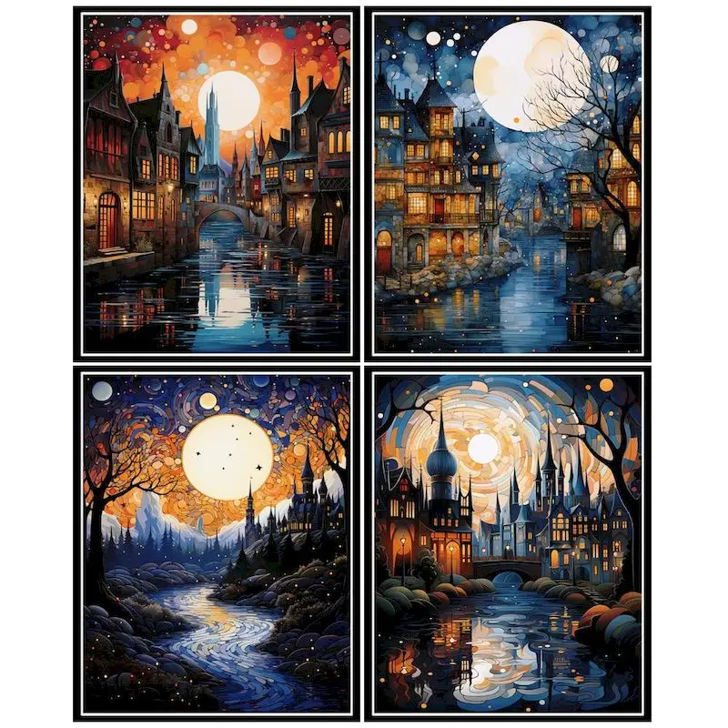 

GATYZTORY Pictures By Number Moon Landscape Kits Home Decor Painting By Numbers House Drawing On Canvas HandPainted Gift