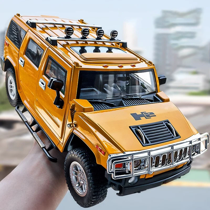 Большой 1:18 Hummer H2 из сплава, внедорожный автомобиль, литая под давлением металлическая модель, звук, свет, откатная игрушка, сбор дисплея, орнамент, детская игрушка в подарок