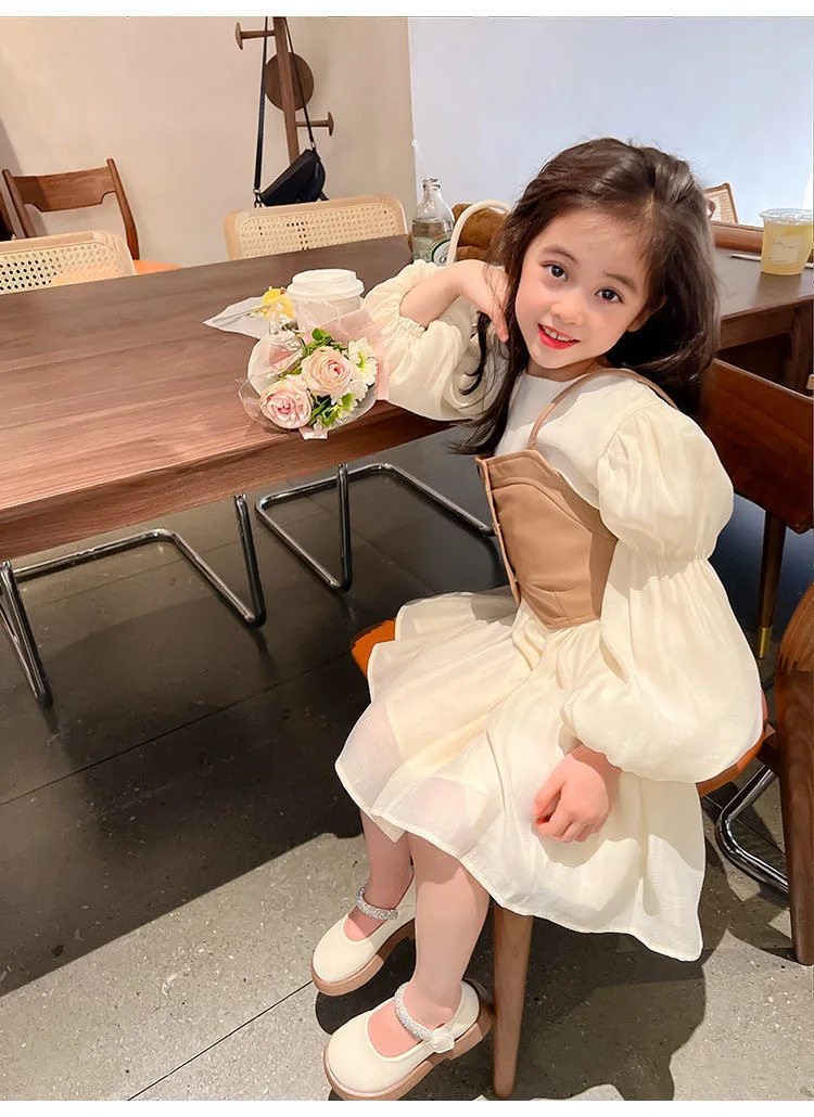 Frühling Herbst Mädchen Kleid Set Langarm Kinder Retro Pu Leder Weste Kleid Set Teenager-Mädchen Kleidung Anzug 4 6 8 12y – Detail 10