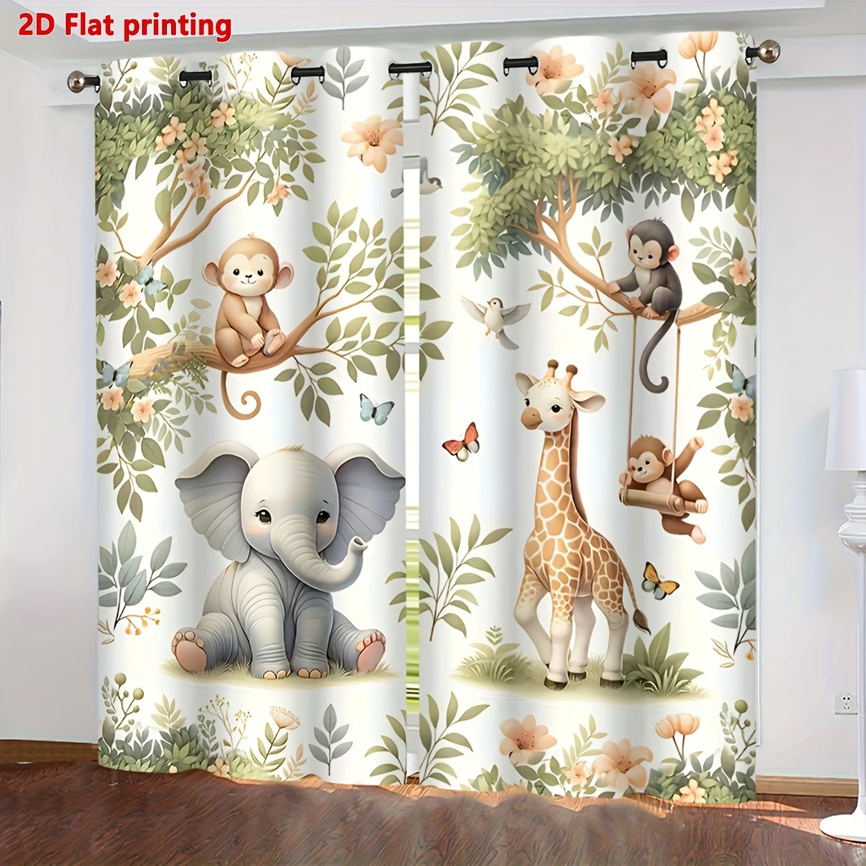 2pc cute animal forest curtain for kids room bedroom privacy and decor cartoon style polyester fabric Elevate Your Space