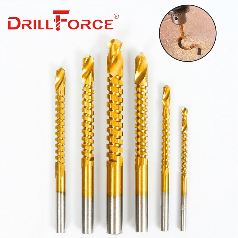 Drillforce 3/4/5/6/6.5/8Mm Set Mata Bor Gergaji HSS Sekrup Komposit Keran Tukang Kayu Plastik Logam Lubang Alat Grooving