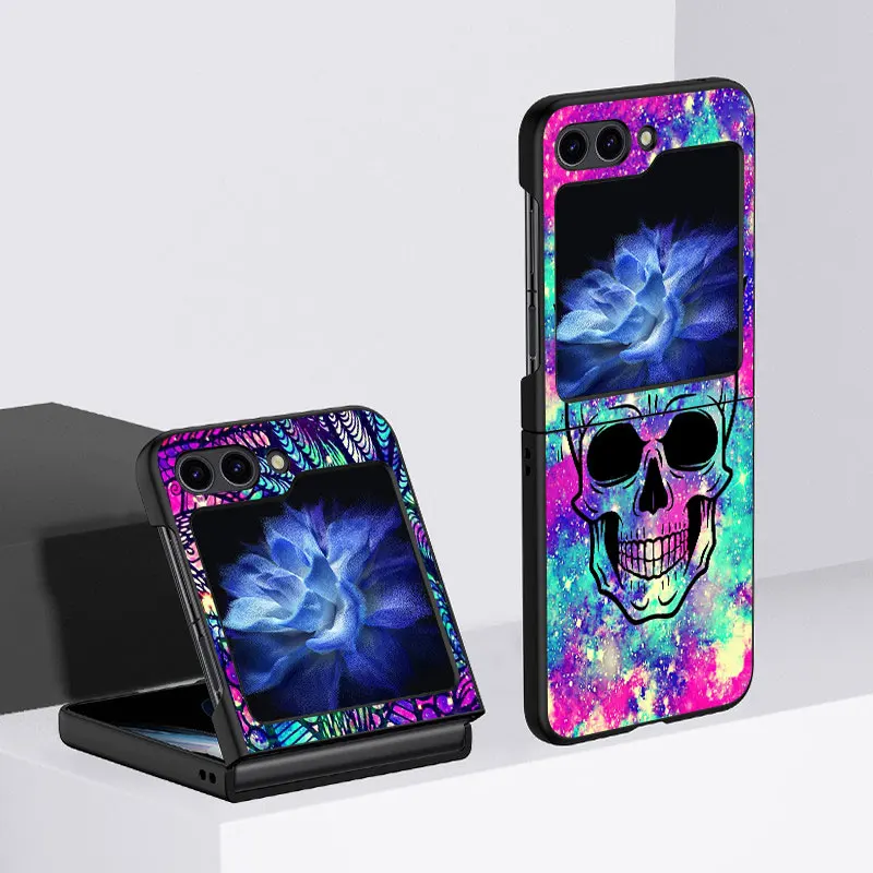 Case for Samsung Galaxy Z Flip 5 5G Flip 4 4G Shockproof Capa 6.7 Inches Black Hard PC ZFlip 3 Phone Cover Colorful Skull