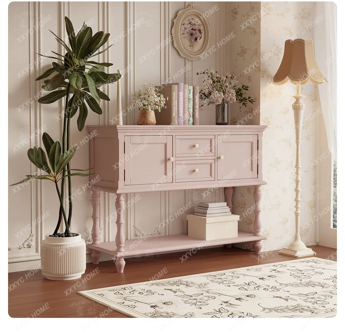 

Lhigh-footed foyer entrance integrated home painted storage decorative cabinet pink partition living room cabinet