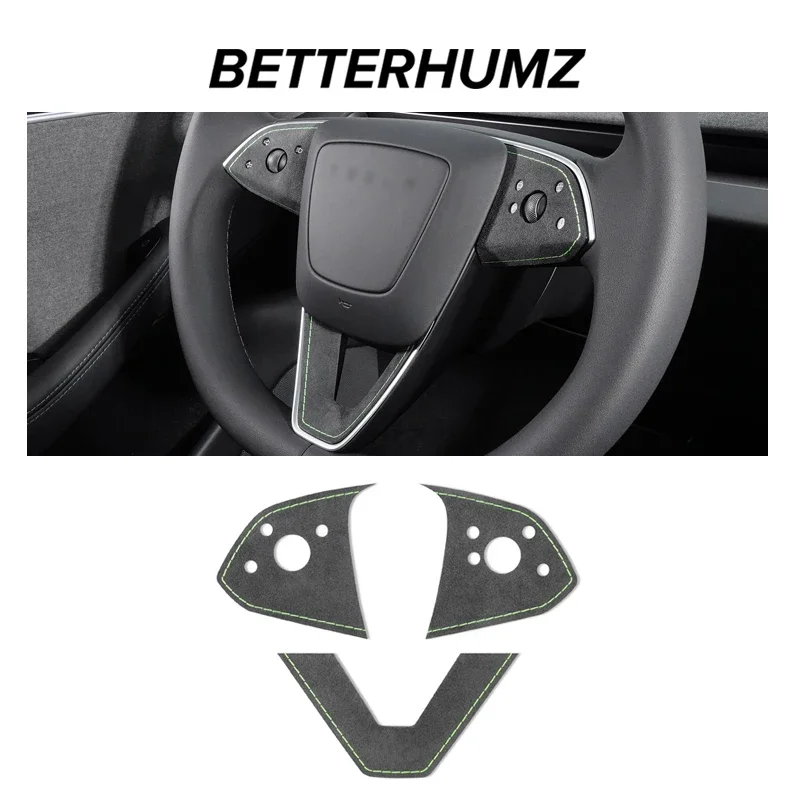 For Tesla Model 3+ Highland 2023 2024 Steering Wheel Panel Buttons Trim Sticker Made of Alcantara Trim Car Interior Accessories