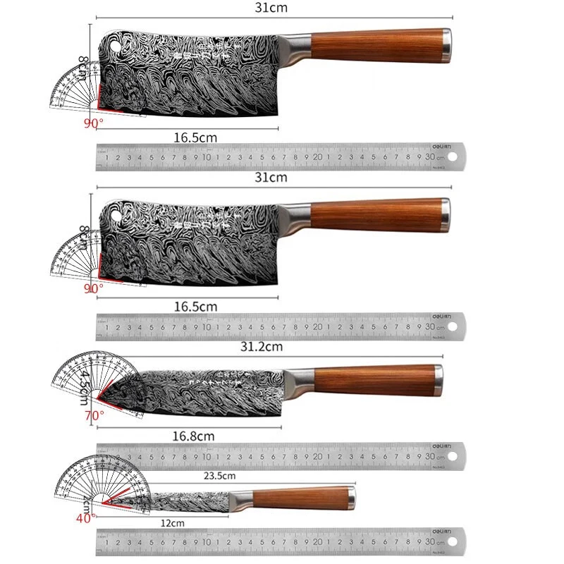 PLYS Kitchen Knife Set Damascus Pattern Professional Chef Knife High Hardness Fruit Paring Knife,1-4PC/Set