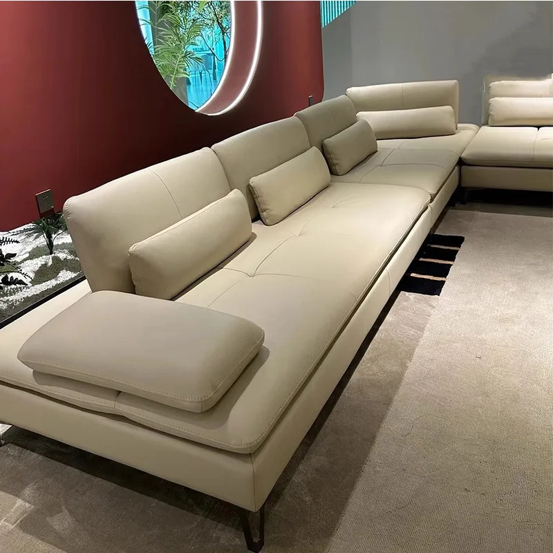 Sofa Italian minimalist backrest front and rear movable leather fabric size apartment