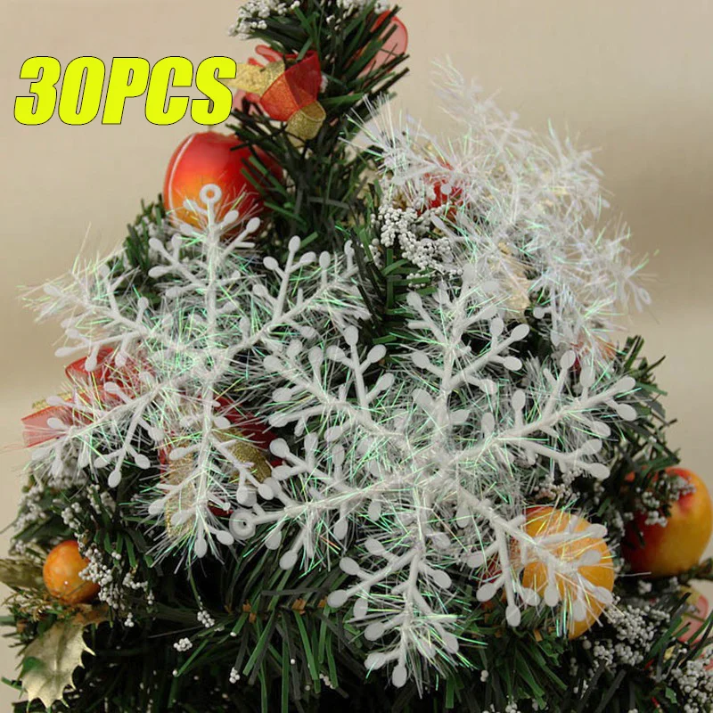 30PCS Christmas Snowflakes Plastic Brushed Snowflakes Christmas Decoration Snowflakes Christmas Tree Decoration Supplies