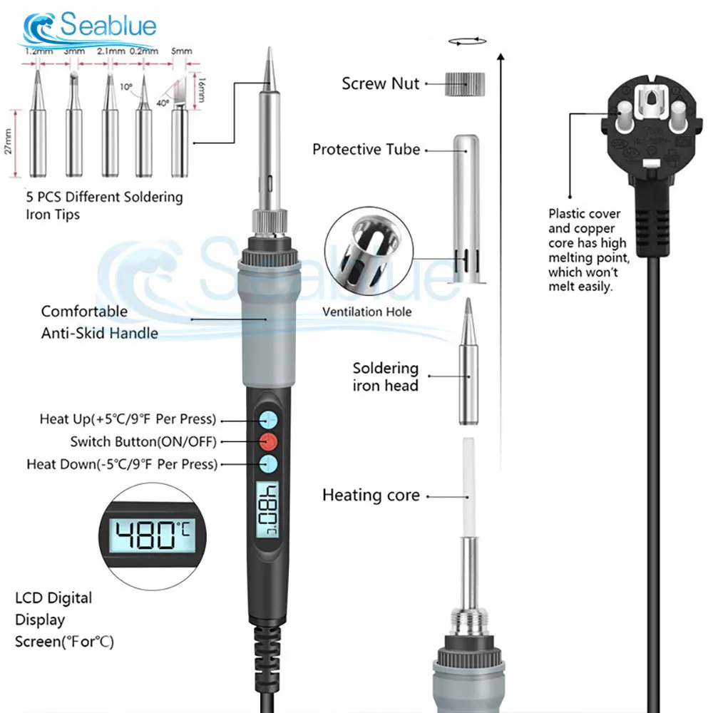 90W Soldering Iron Protable Digital Temp Adjustment Automatic Sleep Internal Thermal Ceramic Heating Electronic Welding Tools