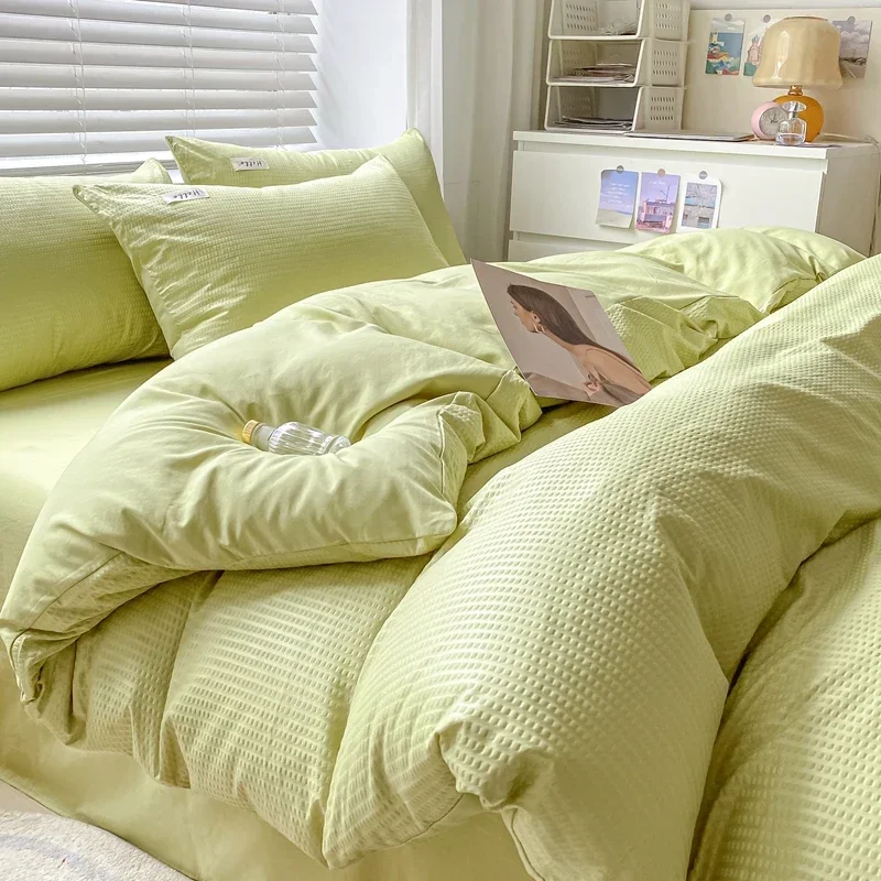 150/180/200CM Yellow Green Brushed Bed Sheet Duvet Cover Pillowcase Four-piece Spring Autumn Bedding Set M048-6