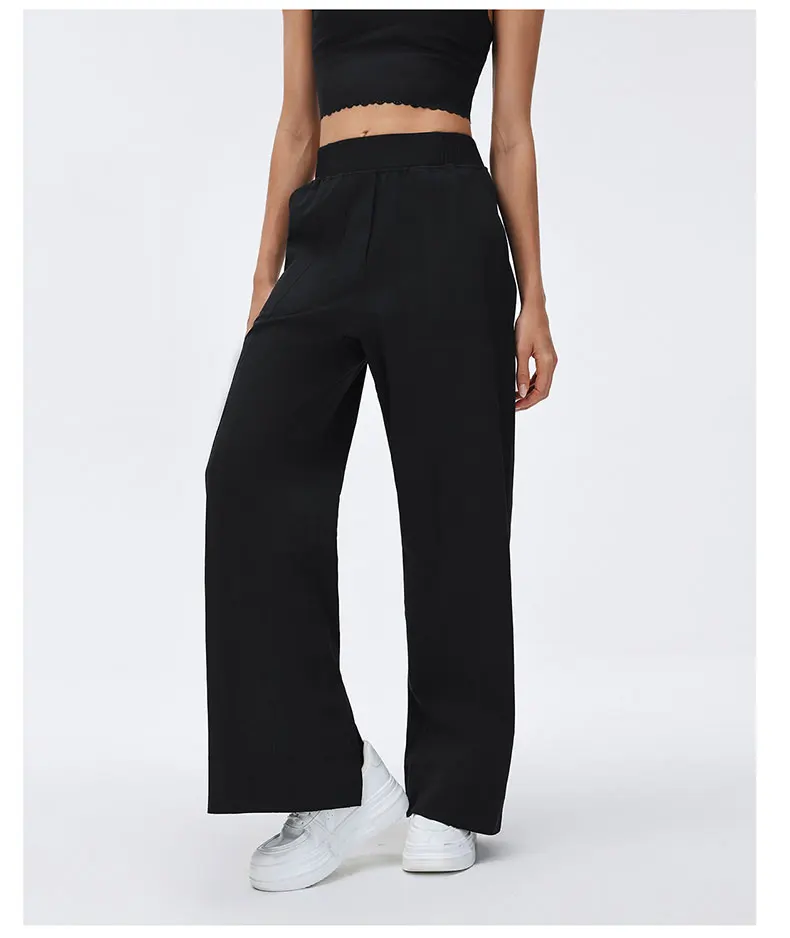 Damen High-Waist Yoga-Hose Einfarbige Weite Beinweite Workout-Hose Lose Atmungsaktive Schnelltrocknende Laufhose Damen-Sportbekleidung – Detail 10