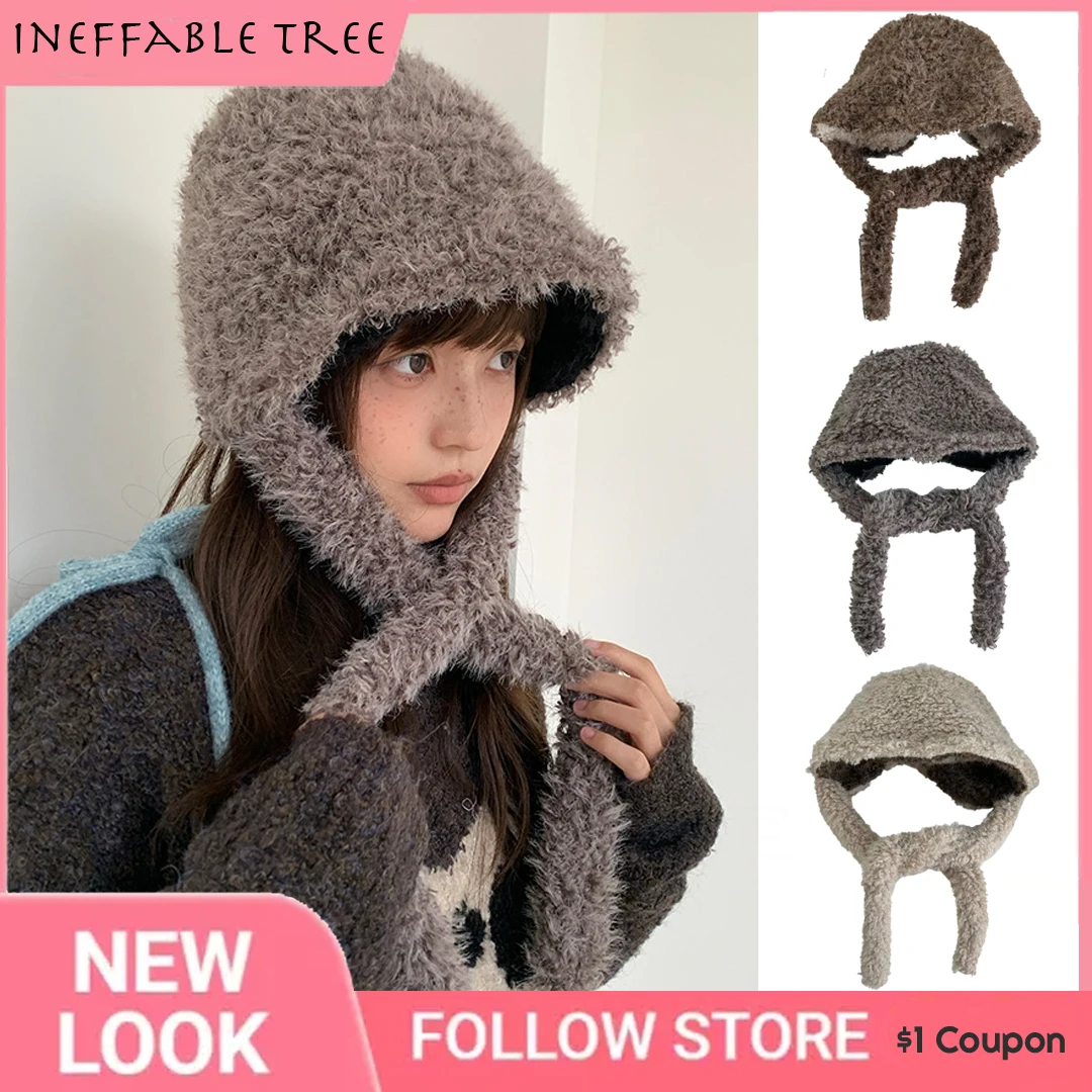 

Y2K Japanese Winter Hoodie Casual Bomber Hats for Women Versatile Commuter Warmth Thickened Fur Anti Cold Ski Cap Russia Gorro
