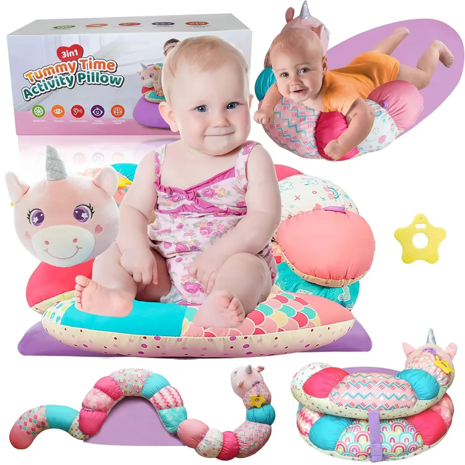 Bebek Yastık Karın Zamanı Oyuncak Yalan Yastık Yüksek Kontrastlı Bebek Duyusal Oyuncak Çift Taraflı Yastıklar Eğitim Hediyeler Doğum Günü Head-up Paspaslar