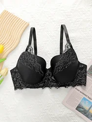 Women's Sexy Oversized Lingerie With Half Cup Pull Up And Anti Sagging Black Lace Design Suitable For Plump Women 90D-110D B2439