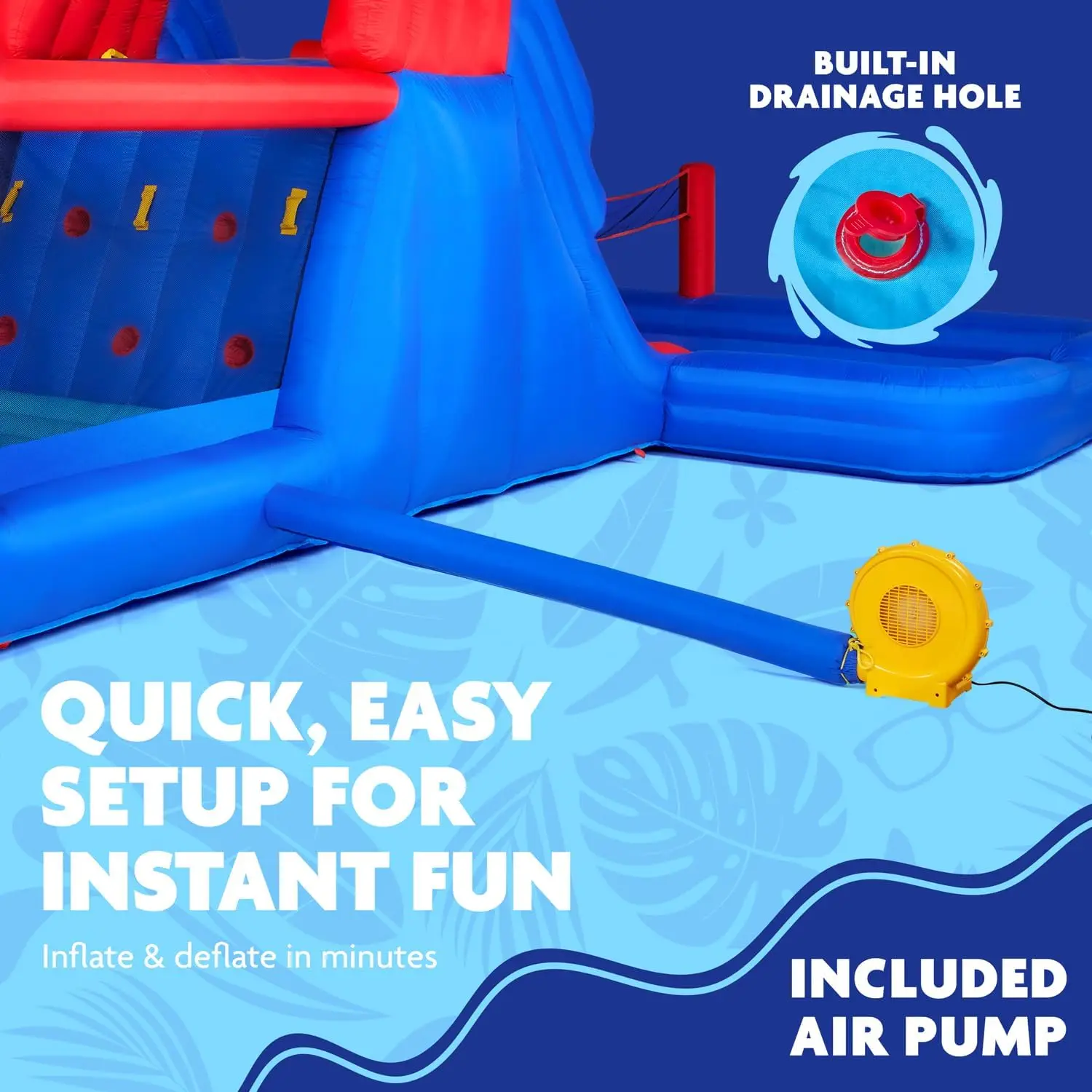 Heavy-Duty Inflatable Water Slide Park for Outdoor Fun - Climbing Wall, Slides, Bounce House, Volleyball Net, Basketball Hoop, Deep Pool - Includes Air Pump & Carrying Case view 6