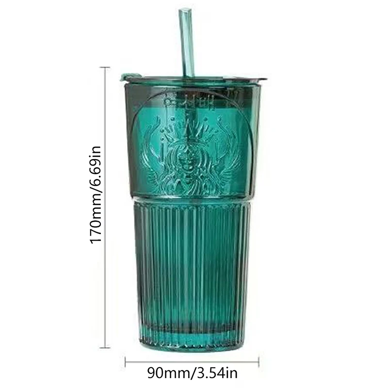 Simple Dark Green Coffee Glass Cup With Lid and Straw Transparent Bubble Tea Juice Milk Mocha Cups Breakfast Mug