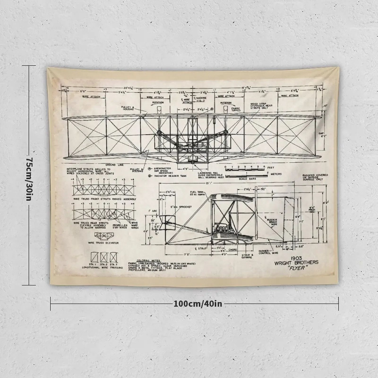 1903 Wright Flyer Airplane Invention Patent Art Tapestry Japanese Room Decor Christmas Decoration Decor Home Tapestry