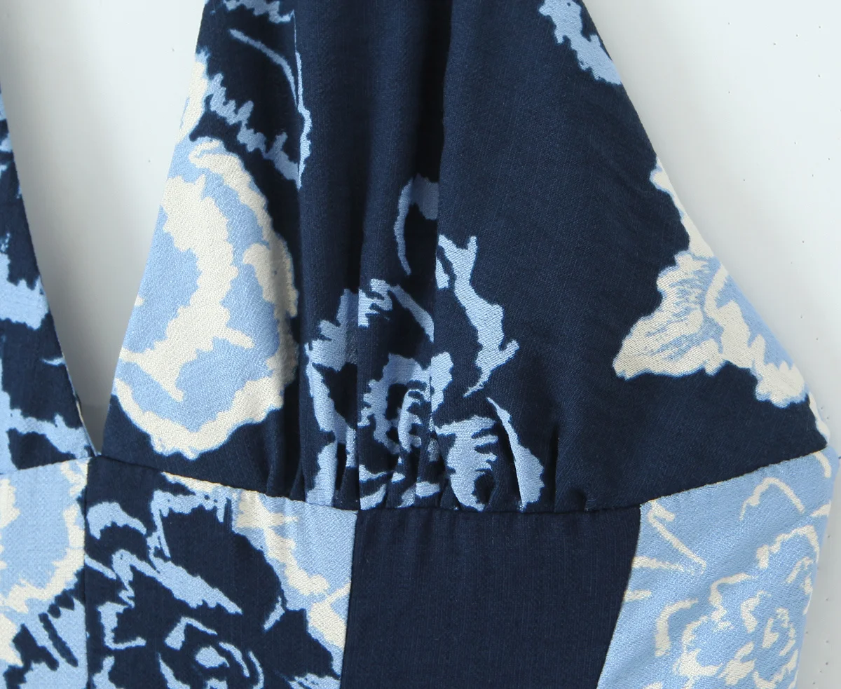 เดรสลายดอกไม้ KONDALA 202 สำหรับผู้หญิง แขนกุด คอเสื้อแบบผูก  ความยาวปานกลาง สไตล์วินเทจ จับจีบ แฟชั่นเก๋ โชว์หลัง  ชุดเดรสผู้หญิง