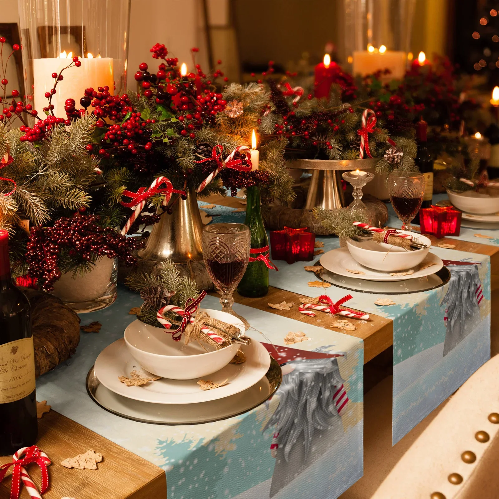 Christmas Snowflake Gnome Linen Table Runners Party Table Decor Reusable Winter Xmas Dining Table Runners Christmas Decorations